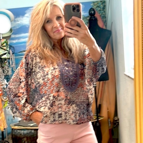 Coco Bianco,Boho, Floral,Crochet-Front Top Sz Small,Completely Lined,EUC,Size S - Picture 7 of 9